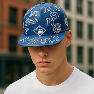 City Hunter Blue Leather MLB Baseball Cap Adult Size Medium